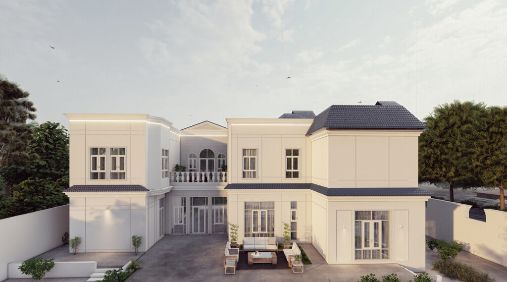 فيلا بطراز أوروبي أنيق وسط تصميم عصري فاخر 🏰 تصميم معماري يجمع بين الفخامة الكلاسيكية واللمسة الحديثة. واجهة متناسقة، نوافذ بانورامية، وسقف مائل باللون الأزرق يمنحها حضور ملكي مميز. #تصميم_فلل #فيلا_كلاسيك #عمارة_اوروبية #فلل_فاخرة #تصميم_هندسي