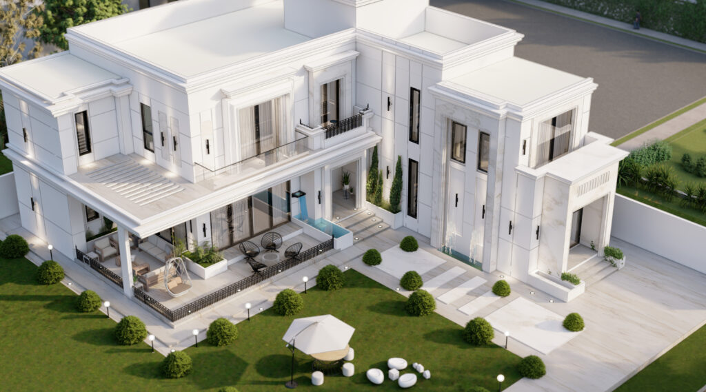 عيش الفخامة مع تصميم هندسي راقٍ يجمع بين الأناقة والراحة. الفيلا تتميز بمساحات خارجية فسيحة وحديقة أنيقة مثالية للعائلة. #تصميم_فلل #فلل_أبوظبي #تصميم_هندسي #فلل_فاخرة #ديكور_خارجي