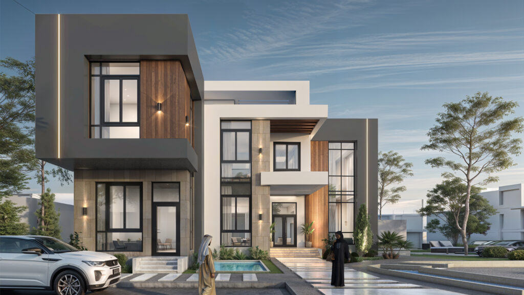 واجهة أمامية مشرقة ومساحات مفتوحة مثالية للحياة العائلية الراقية.