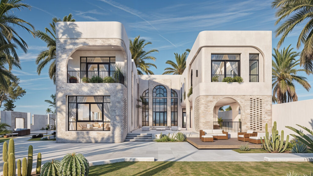 فيلا بتصميم مستوحى من الطراز المتوسطي تجمع بين الفخامة والهدوء الطبيعي.